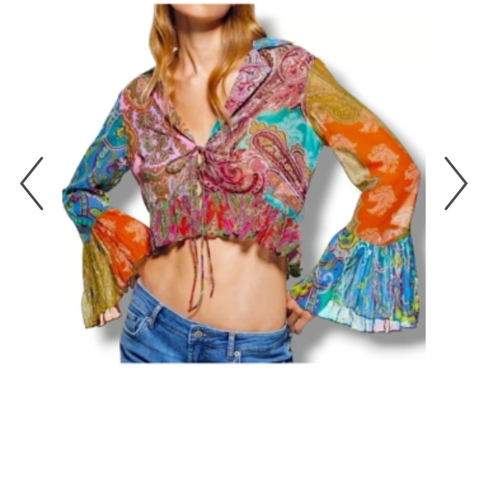NWT Zara Multicolor Paisley Patchwork Ruffle Top Blogger Fav - Picture 6 of 9
